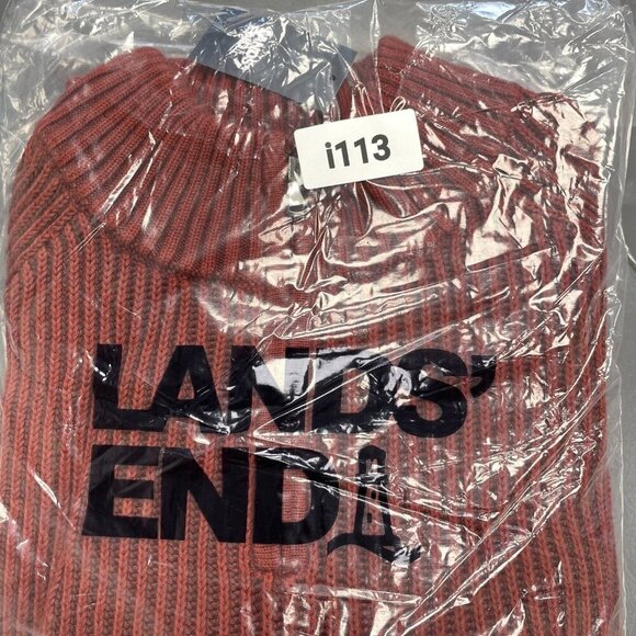 NEW Lands’ End Men’s L Ribbed Knit Sweater Mock neck Red Rust 100% Cotton i113 - Picture 10 of 10